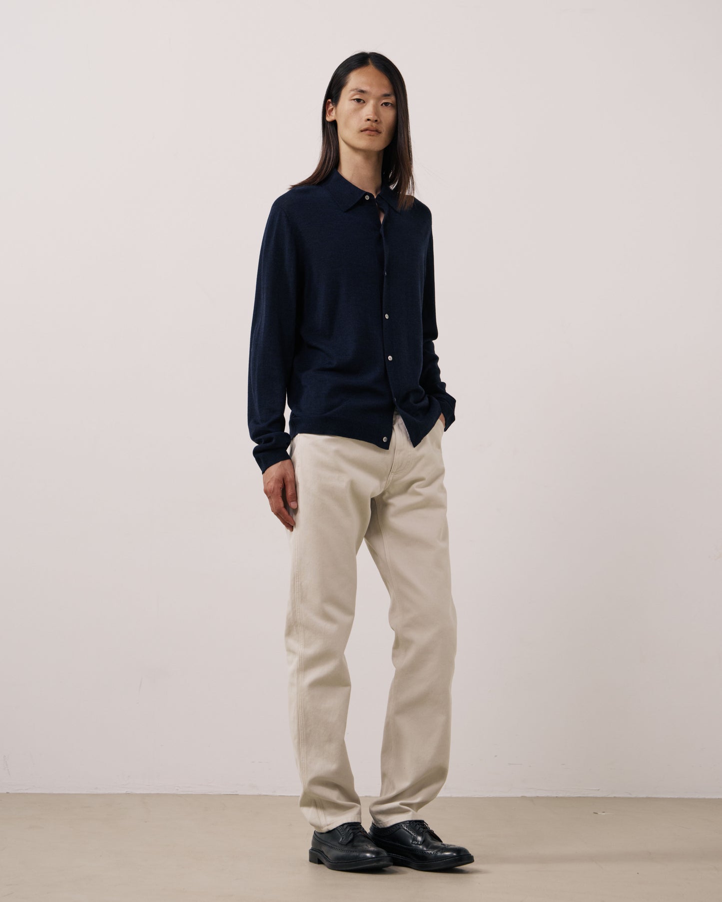 Pull Homme en Laine Extrafine Bleu Marine Merino Polo