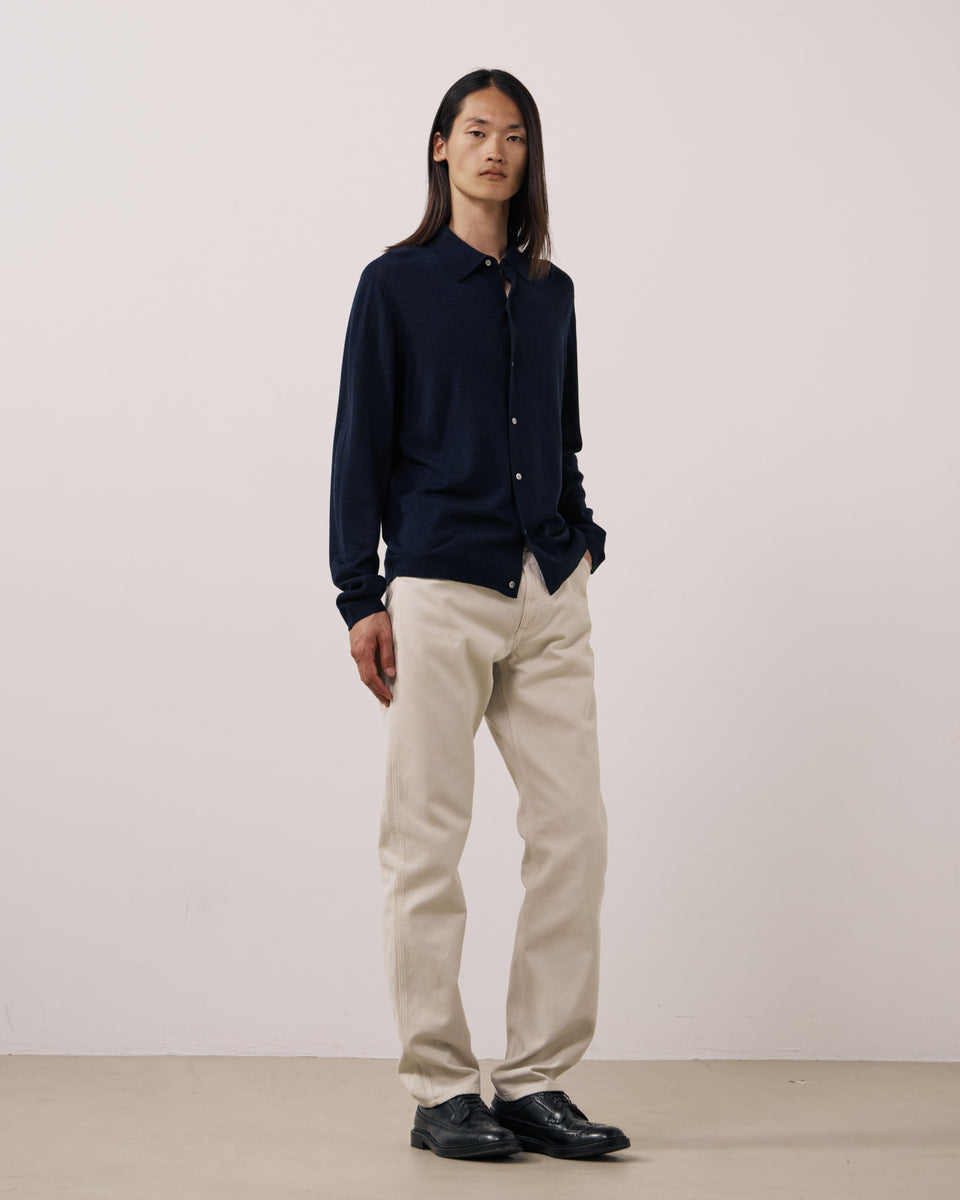 Merino Polo Men's Navy Blue Extra-Fine Wool Sweater - Image 3
