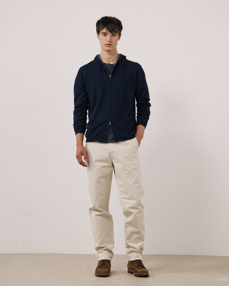 Merino Hoody Men's Navy Blue Extra-Fine Wool Sweater - Image 2