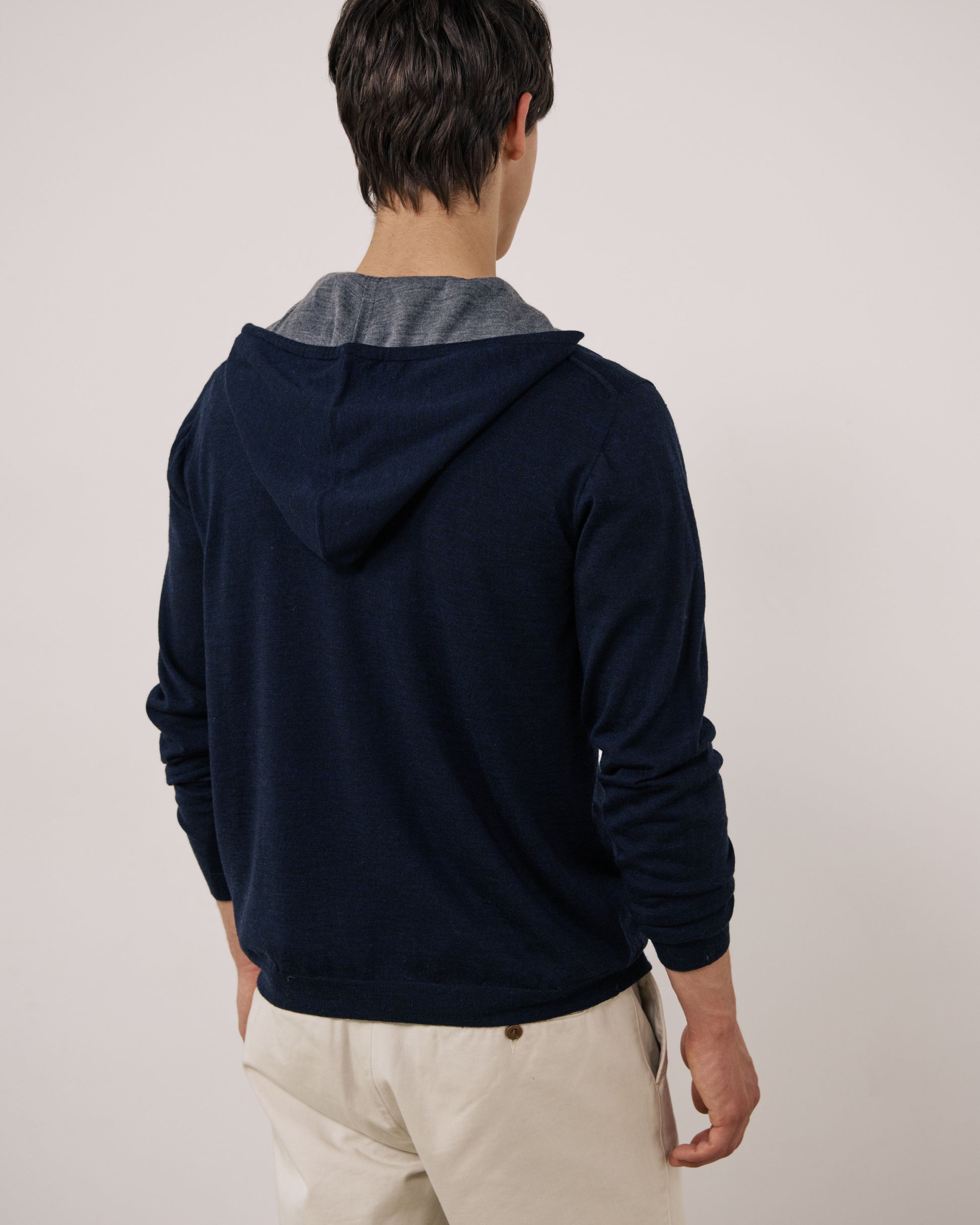 Pull Homme en Laine Extrafine Bleu Marine Merino Hoody