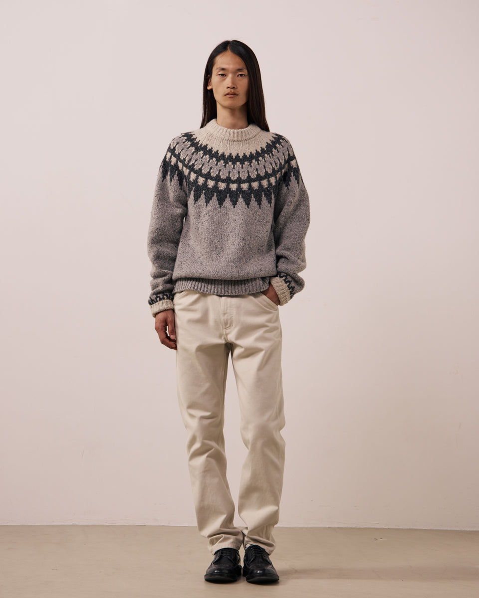 Donegal Jacquard Crew Men's Grey Alpaca & Merino Wool Sweater - Image principale