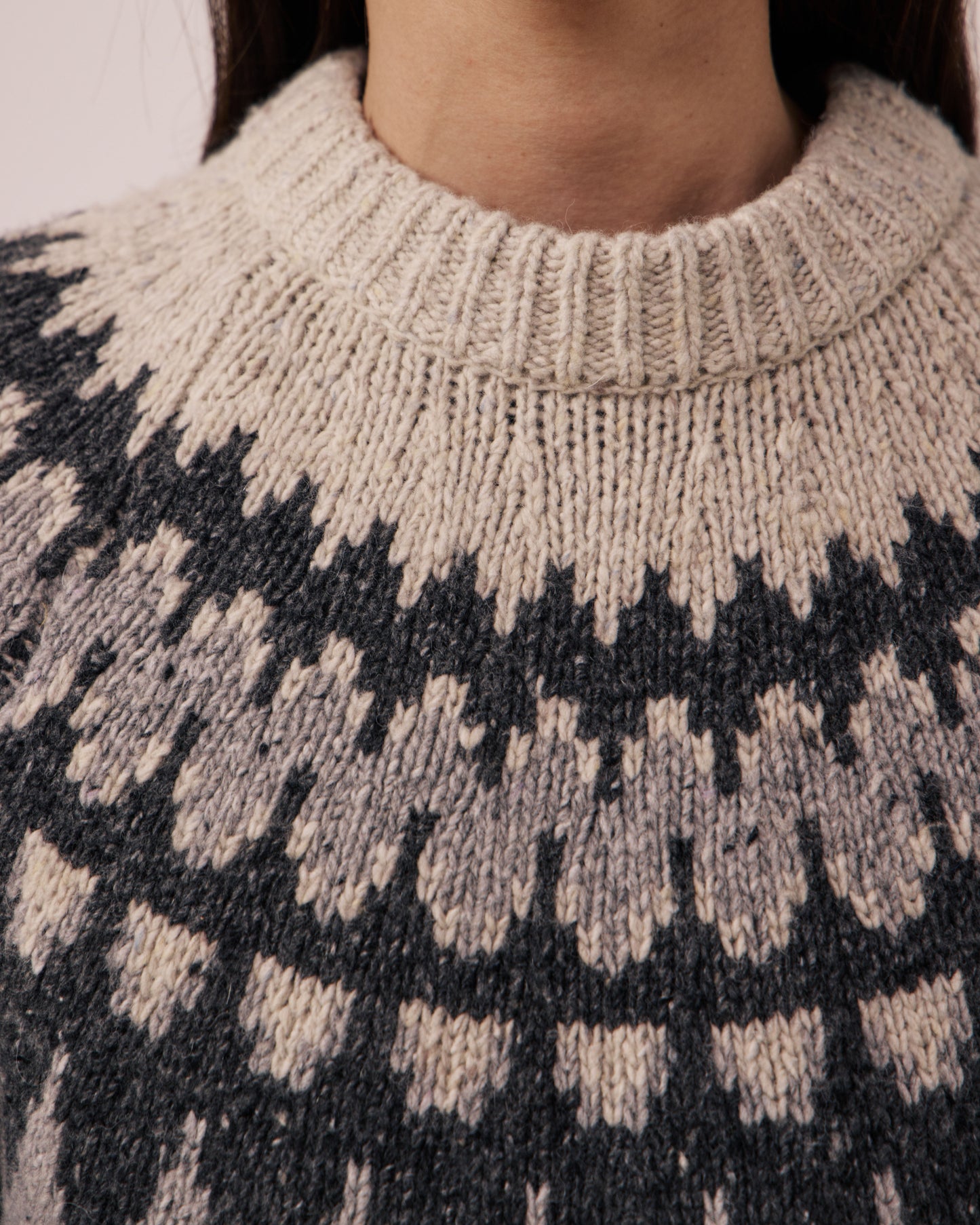Pull Homme en Laine Alpaga & Mérinos Gris Donegal Jacquard Crew