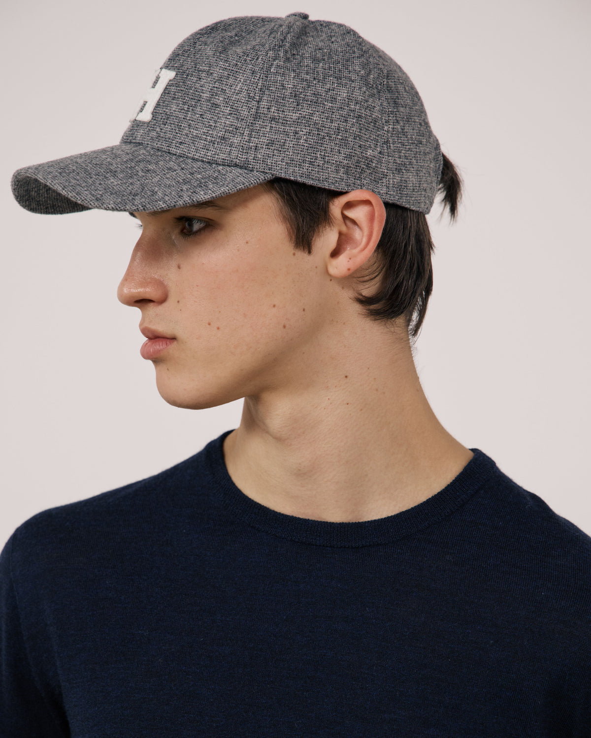 Casquette Homme en Flanelle de Laine à Carreaux Gris H