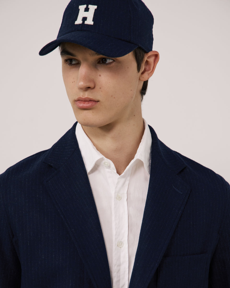 Gorra de franela de lana a rayas azul marino para hombre H - Image 2