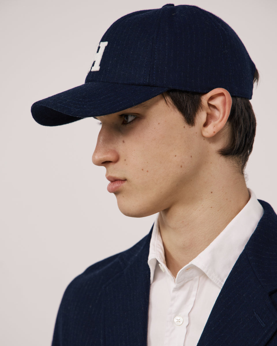 Gorra de franela de lana a rayas azul marino para hombre H - Image 3