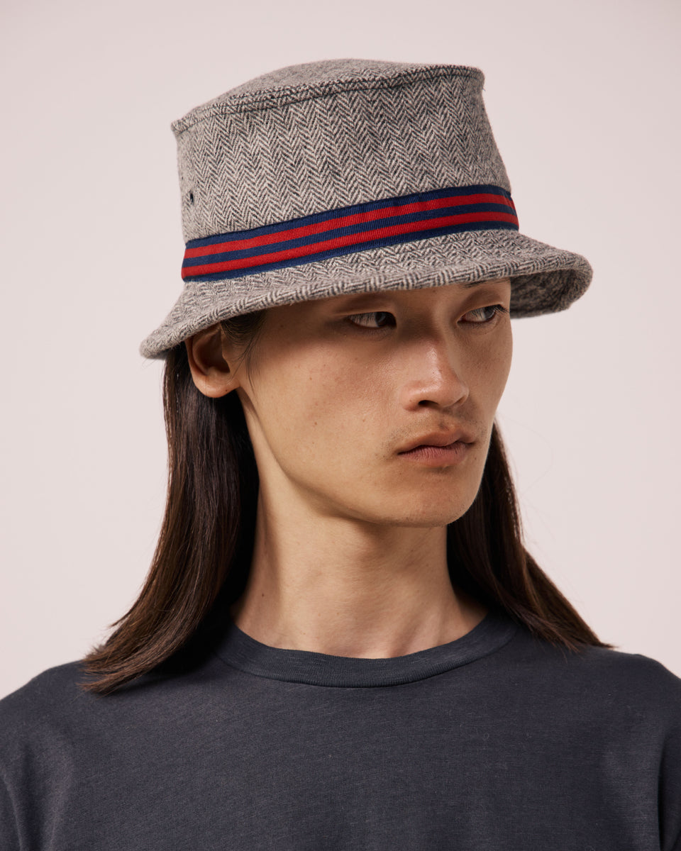 Chapeau Homme en Laine à Chevrons Gris Pork Pie - Image principale