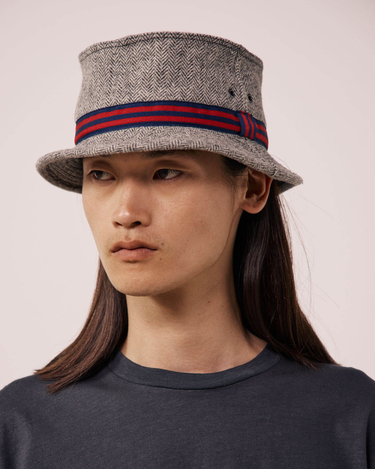 Chapeau Homme en Laine à Chevrons Gris Pork Pie