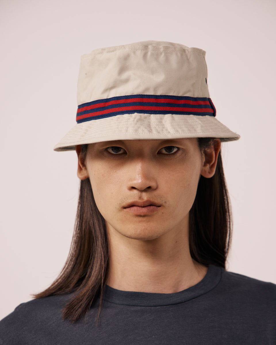Chapeau Homme en Gabardine de Coton Ecru Pork Pie - Image principale