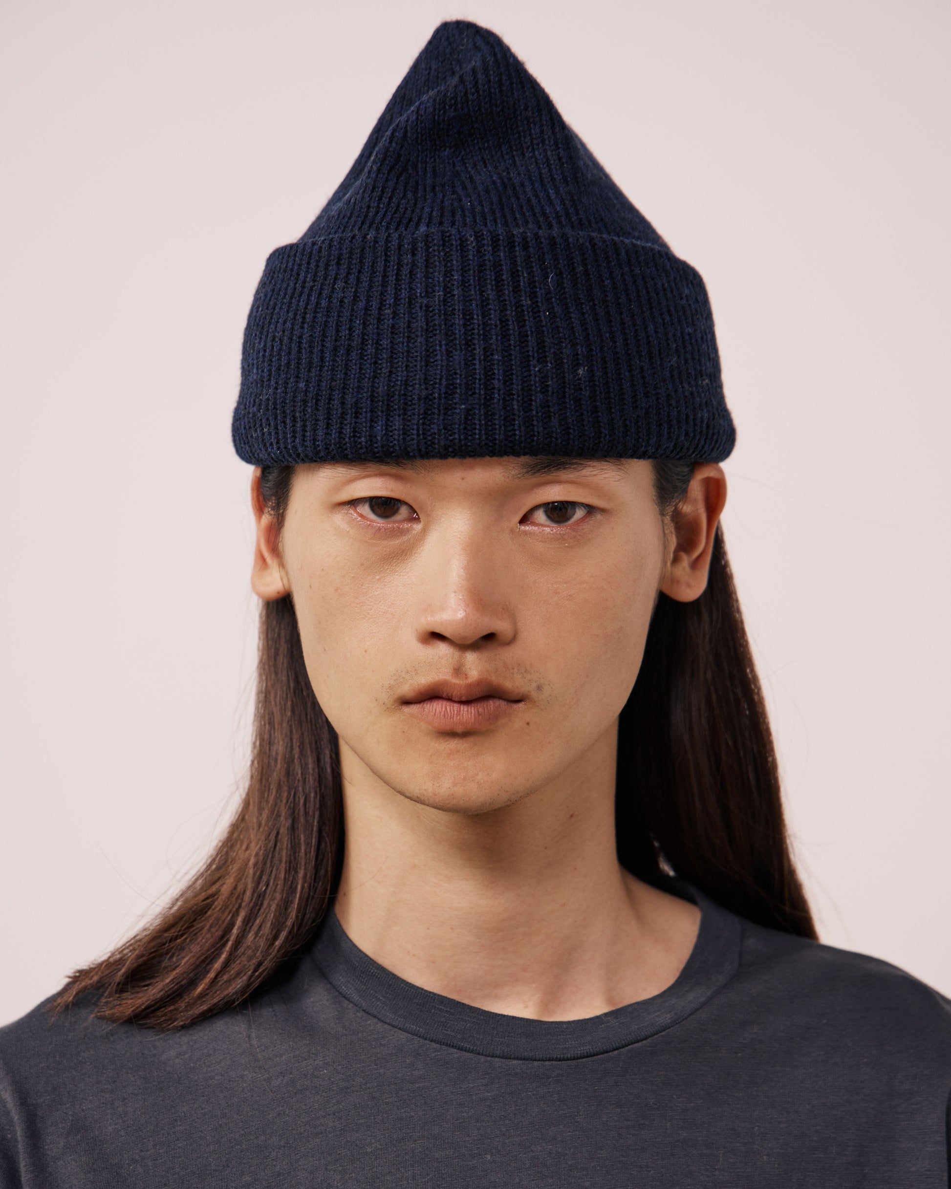Bonnet Homme en Laine Mérinos Bleu Marine Seamless
