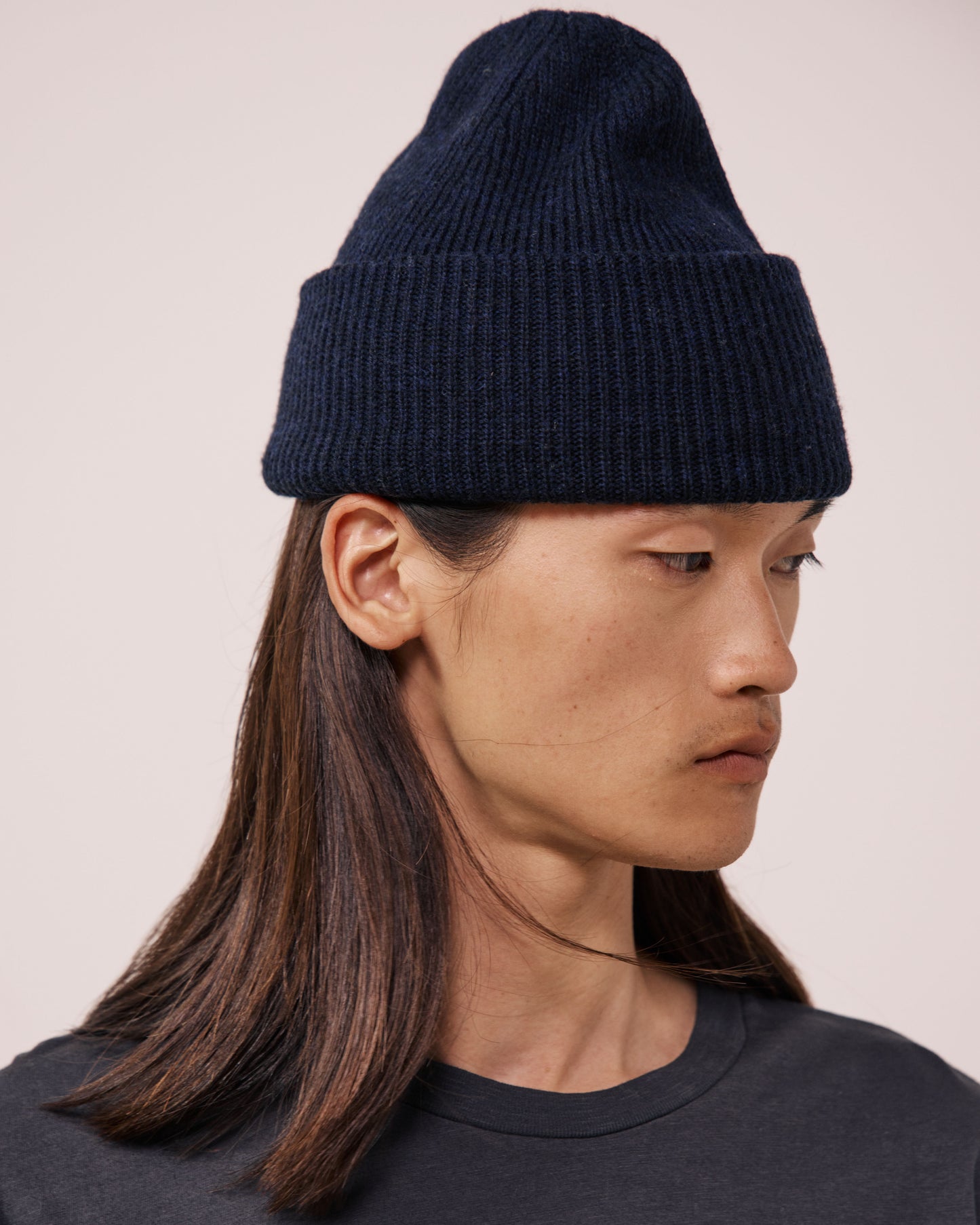Bonnet Homme en Laine Mérinos Bleu Marine Seamless