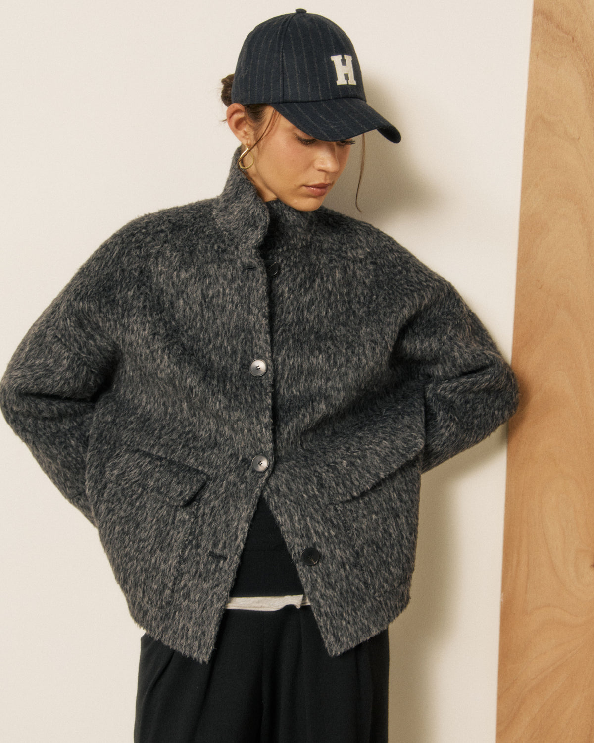 Casquette Femme en Flanelle à Rayures Bleu Nuit H