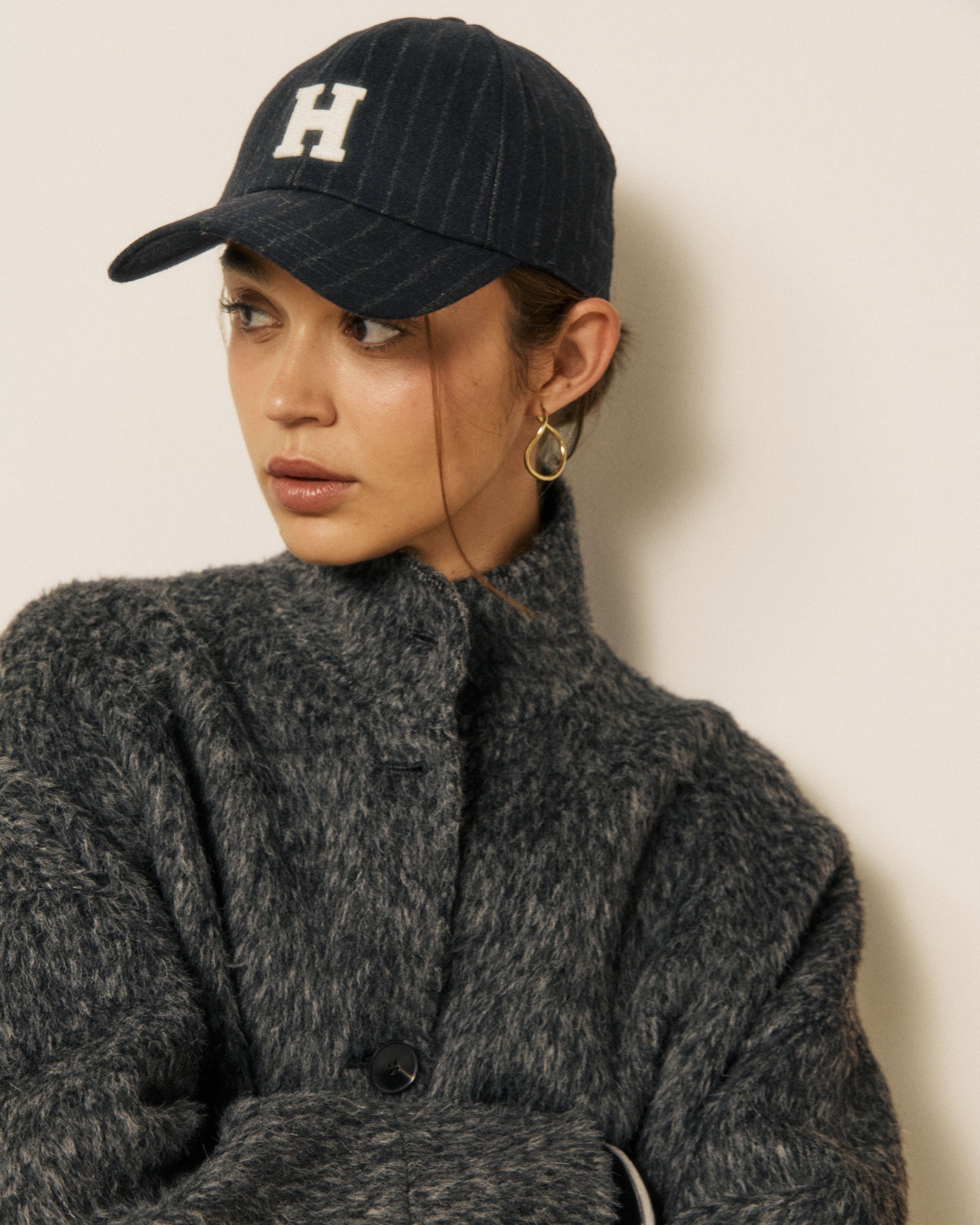 Casquette Femme en Flanelle à Rayures Bleu Nuit H