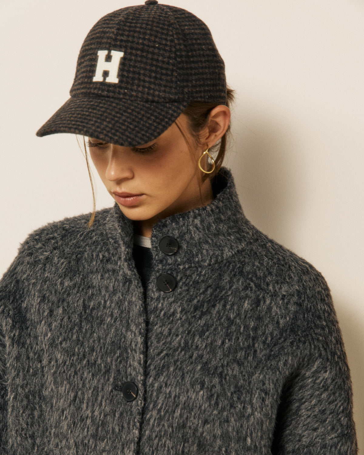 Casquette Femme en Flanelle de laine Pied-de-poule Marron & Noir H