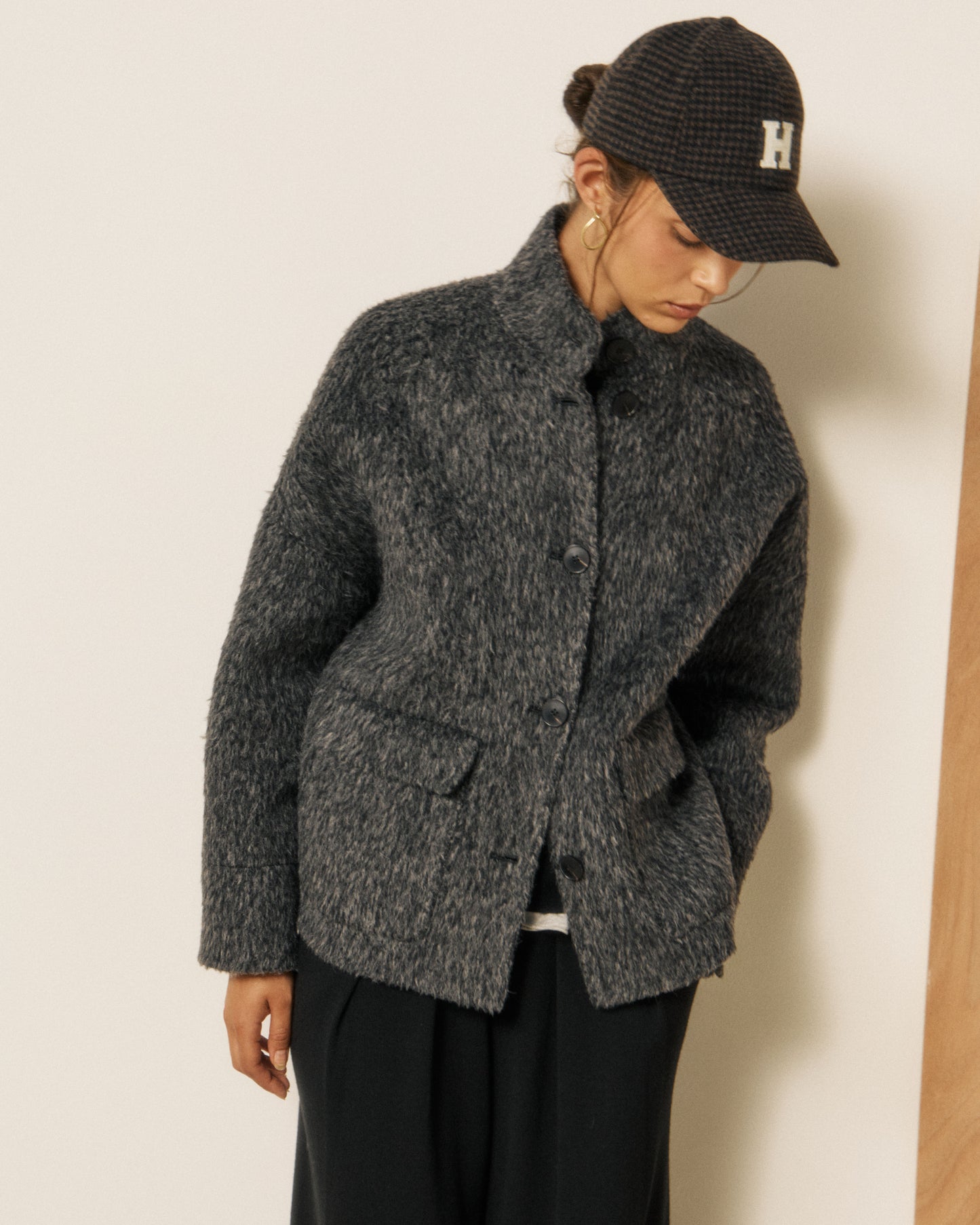 Casquette Femme en Flanelle de laine Pied-de-poule Marron & Noir H