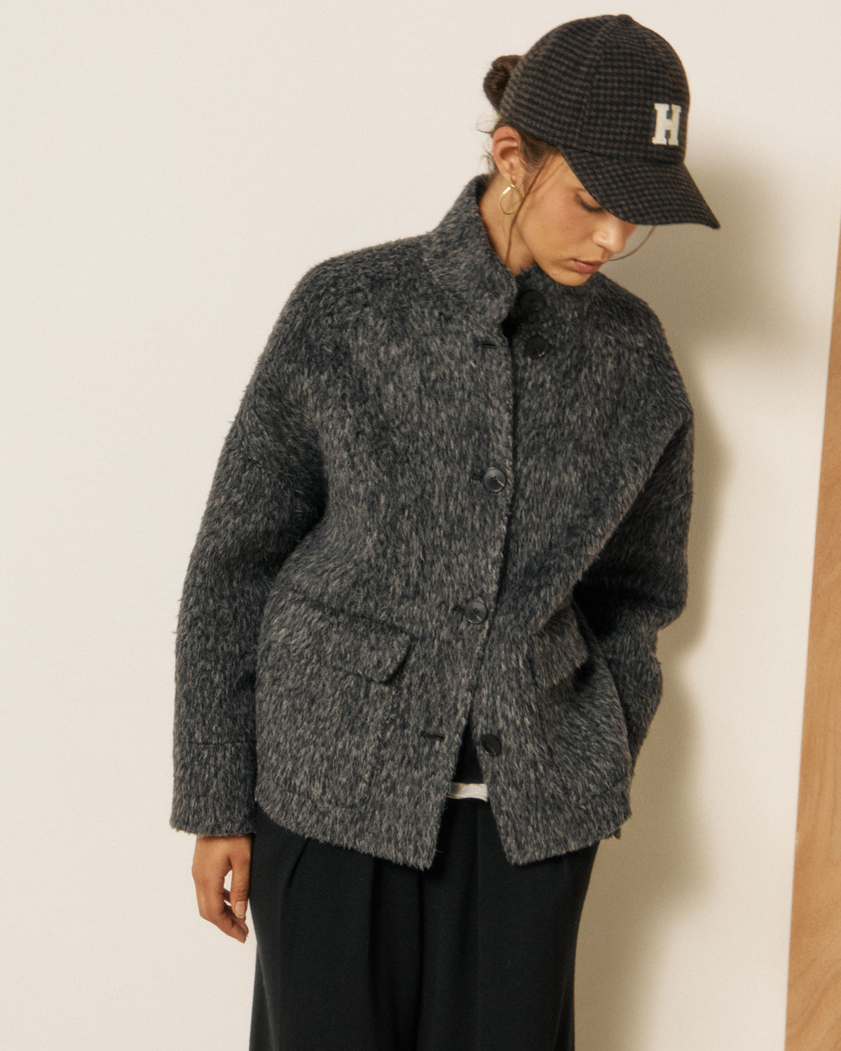 Casquette Femme en Flanelle de laine Pied-de-poule Marron & Noir H