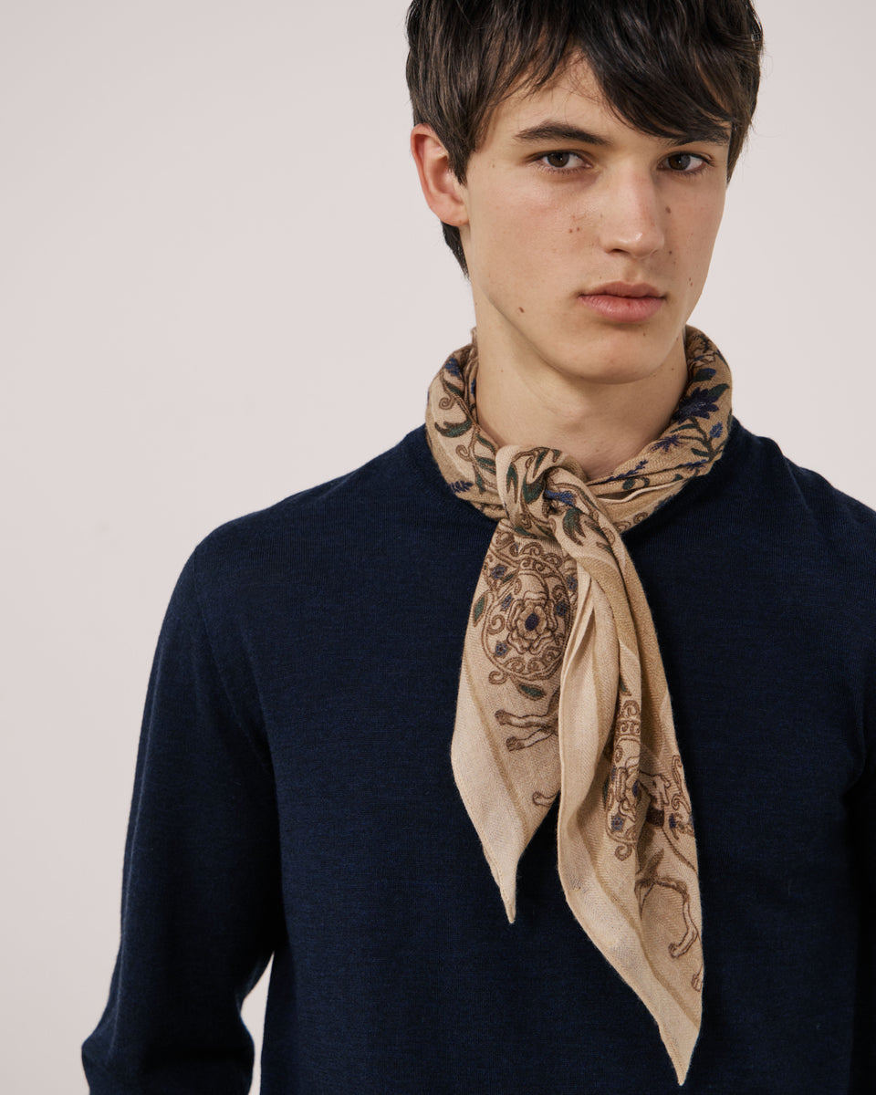 Echarpe Homme en Laine Beige Bandana - Image 2
