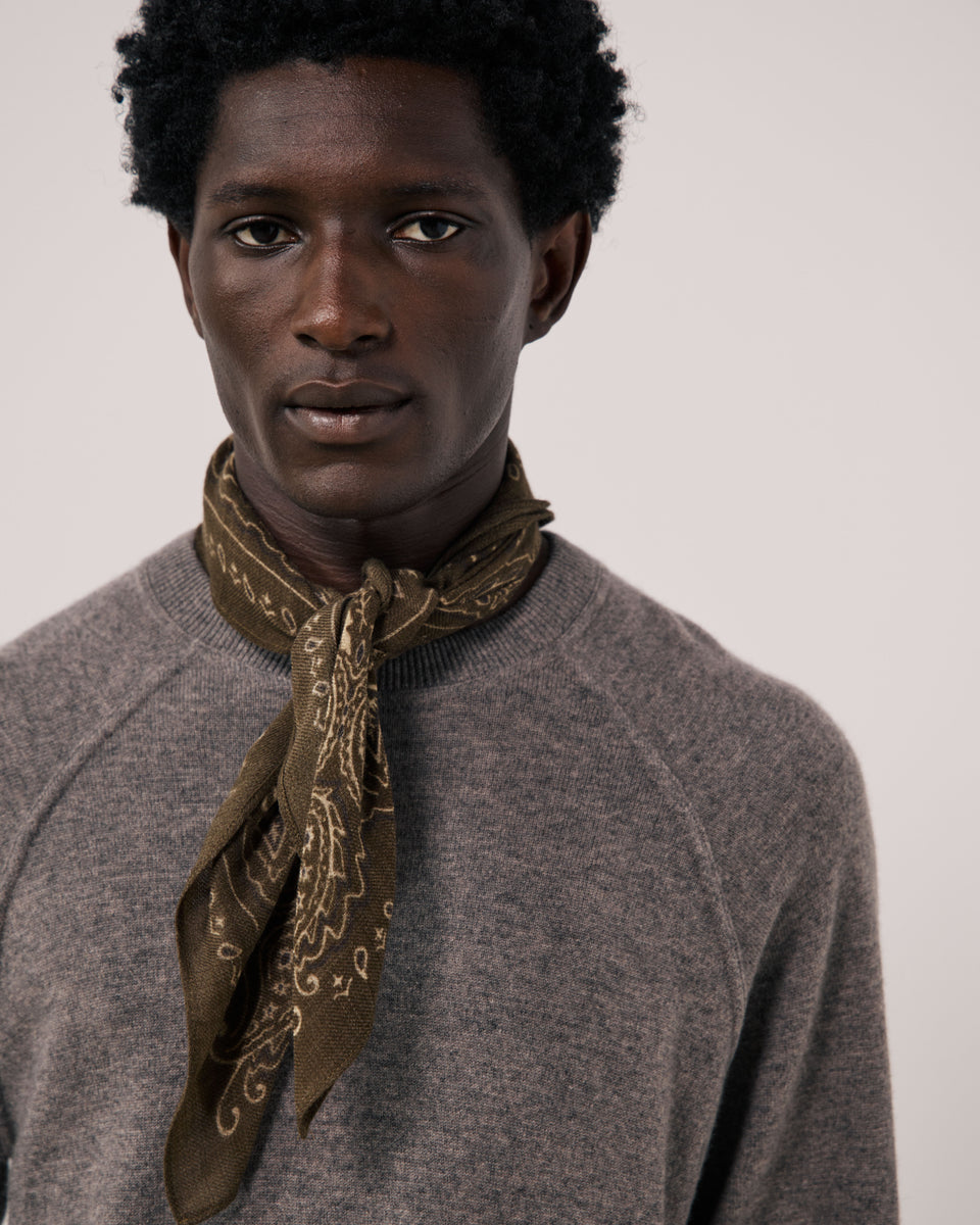 Echarpe Homme en Laine imprimée Paisley Vert Militaire Bandana - Image 2