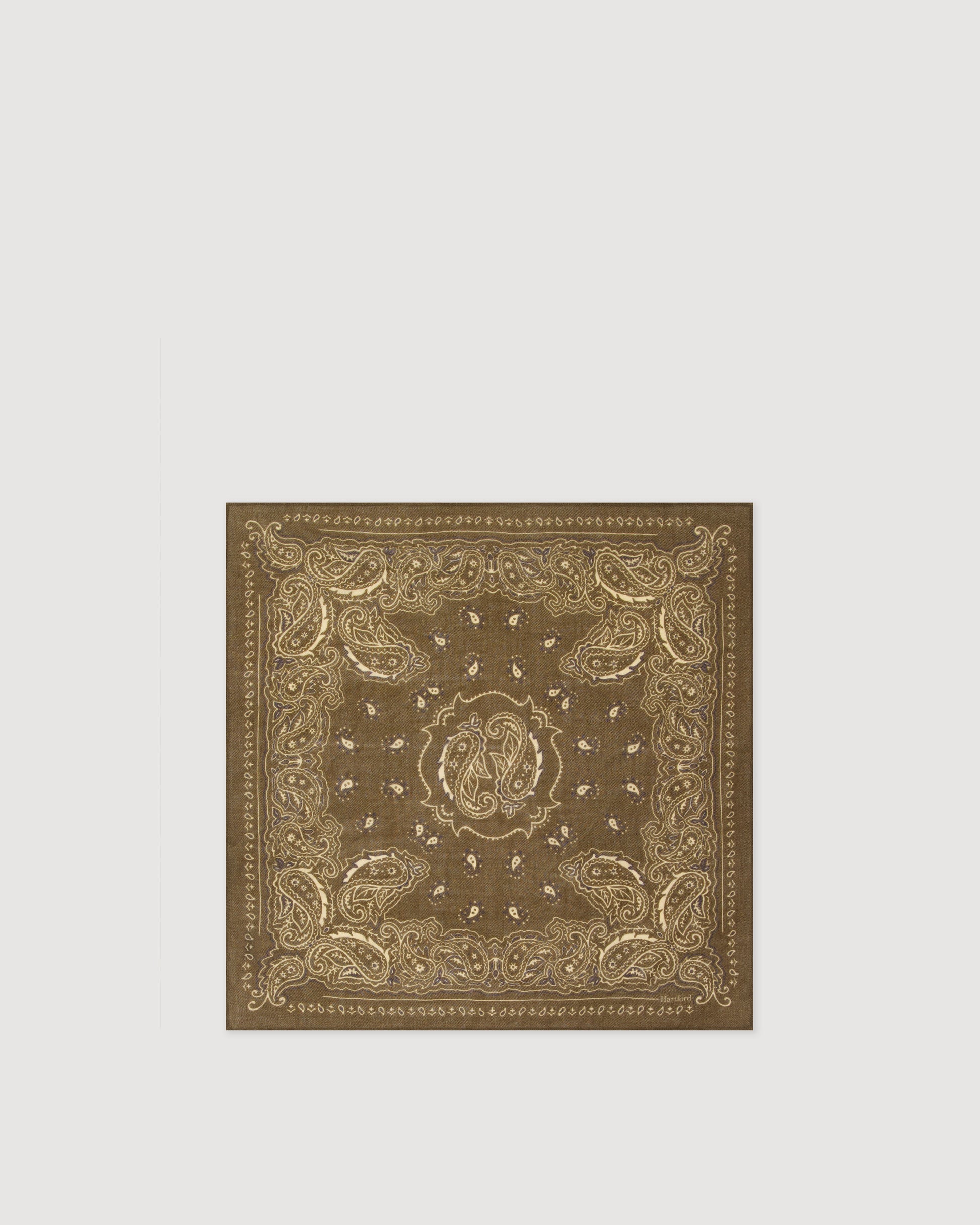 Echarpe Homme en Laine imprimée Paisley Vert Militaire Bandana