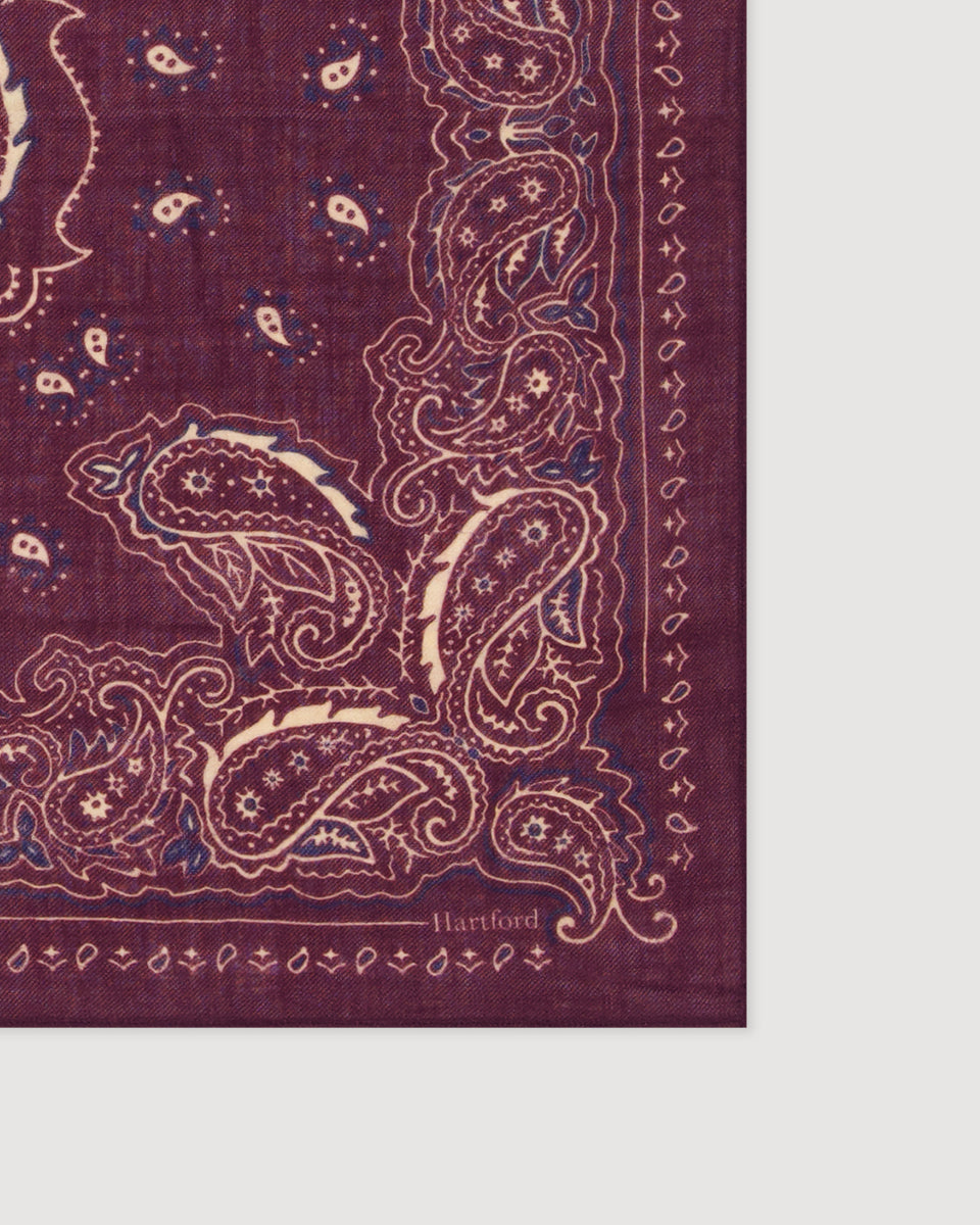 Echarpe Homme en Laine imprimée Paisley Bordeaux Bandana - Image 3