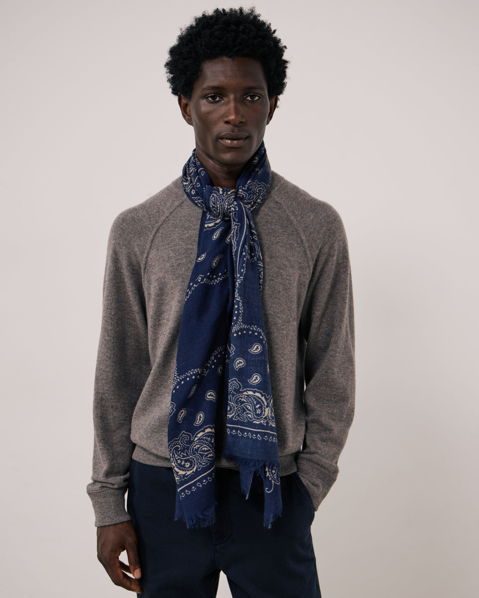 Echarpe Homme en Laine imprimée Paisley Bleu Marine Bandana - Image principale