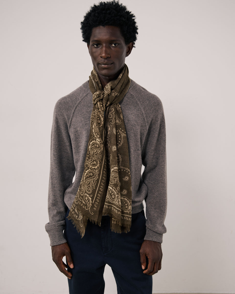 Echarpe Homme en Laine imprimée Paisley Vert Camo Bandana - Image principale
