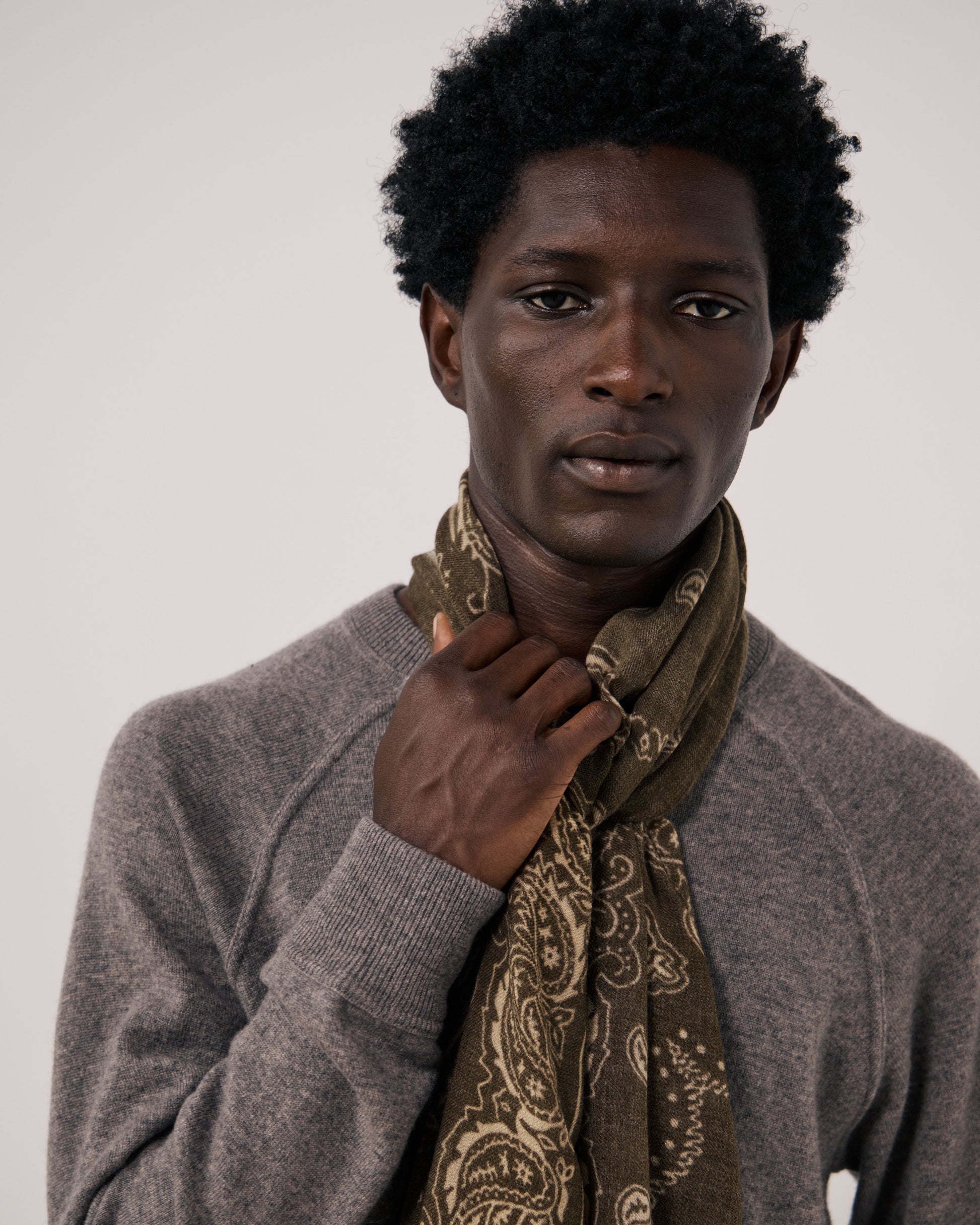 Echarpe Homme en Laine imprimée Paisley Vert Camo Bandana