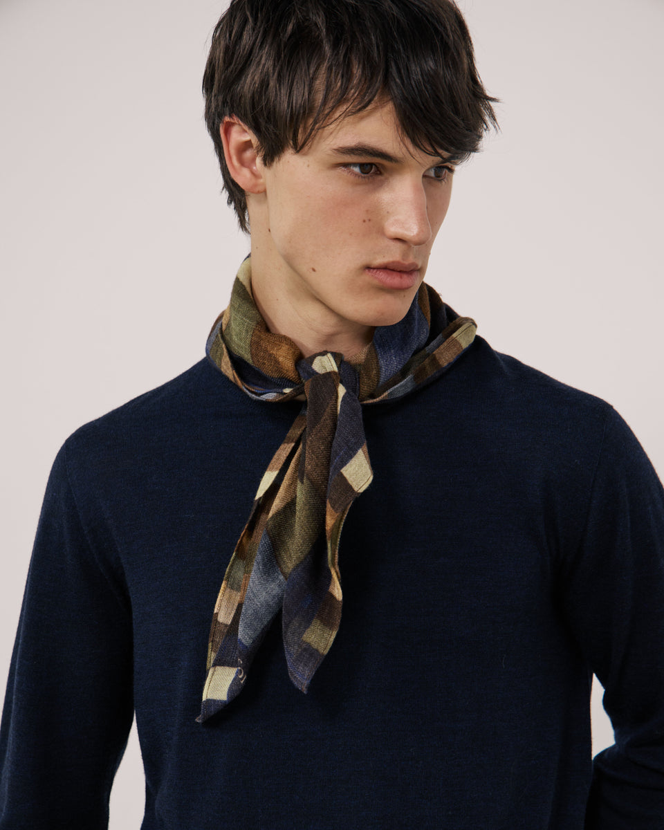 Echarpe Homme en Laine imprimée Géométrique Bleu Bandana - Image 2