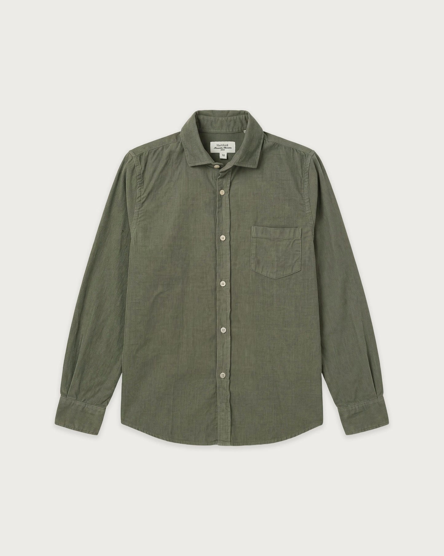 Chemise Garçon en Velours Côtelé Fin Vert Militaire Paul