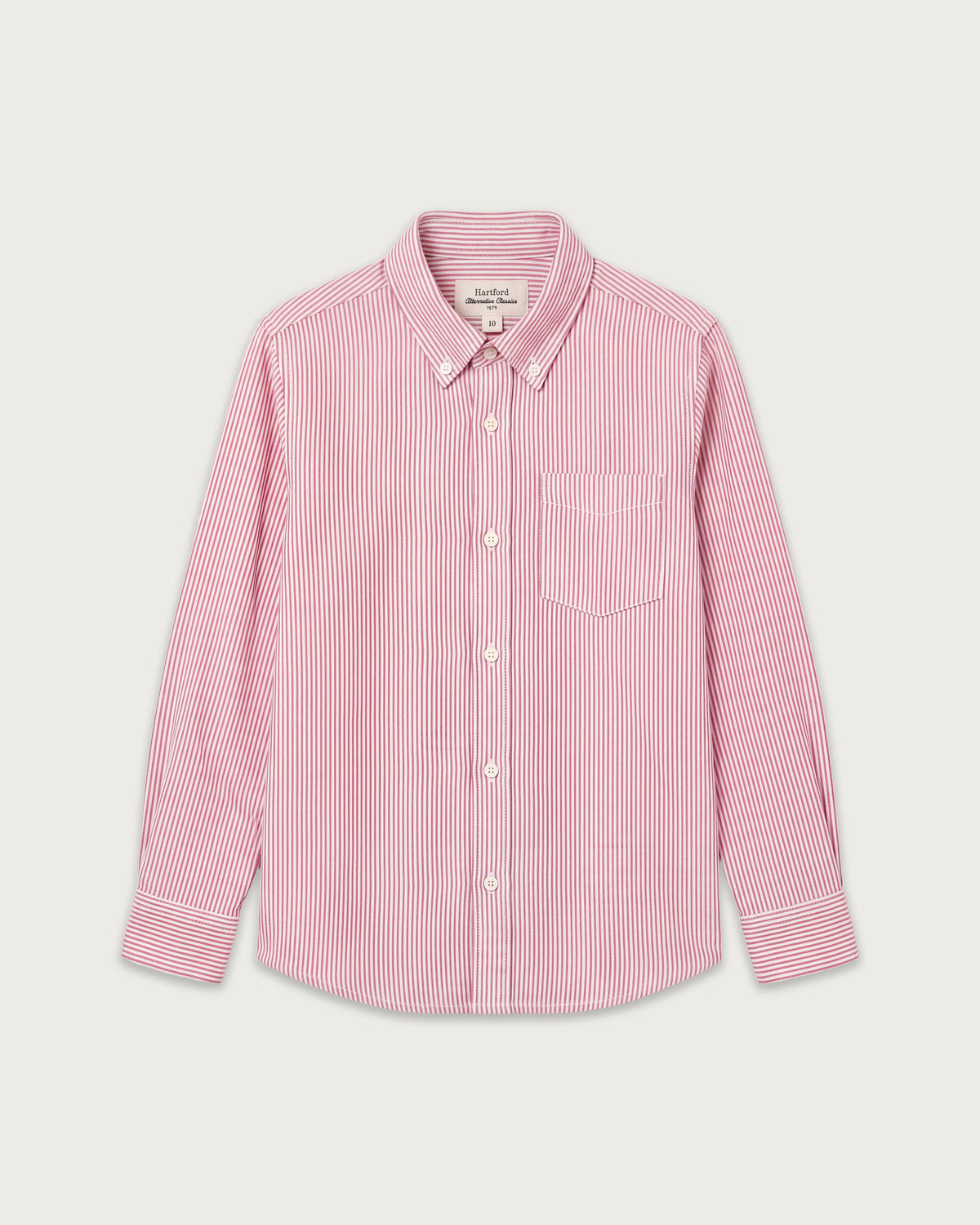 Chemise Garçon en Oxford Brossé à Rayures Rouge Pitt