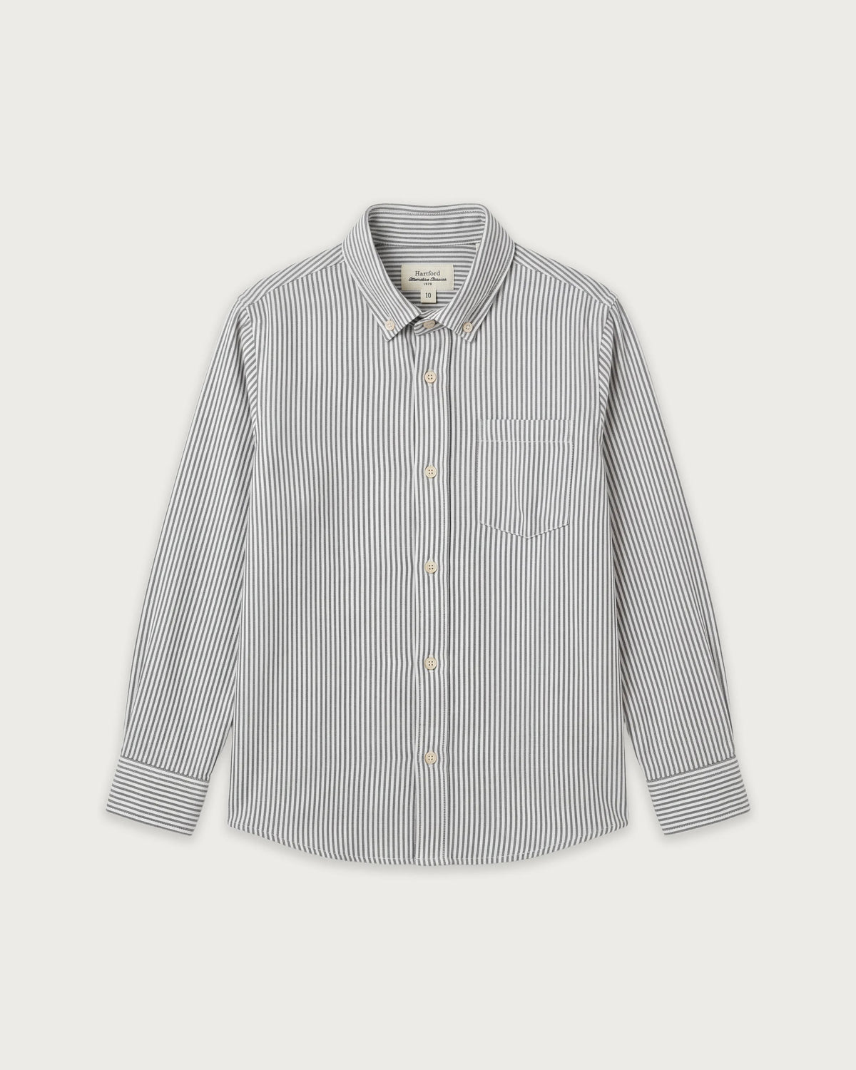 Chemise Garçon en Oxford Brossé à Rayures Vert Pitt