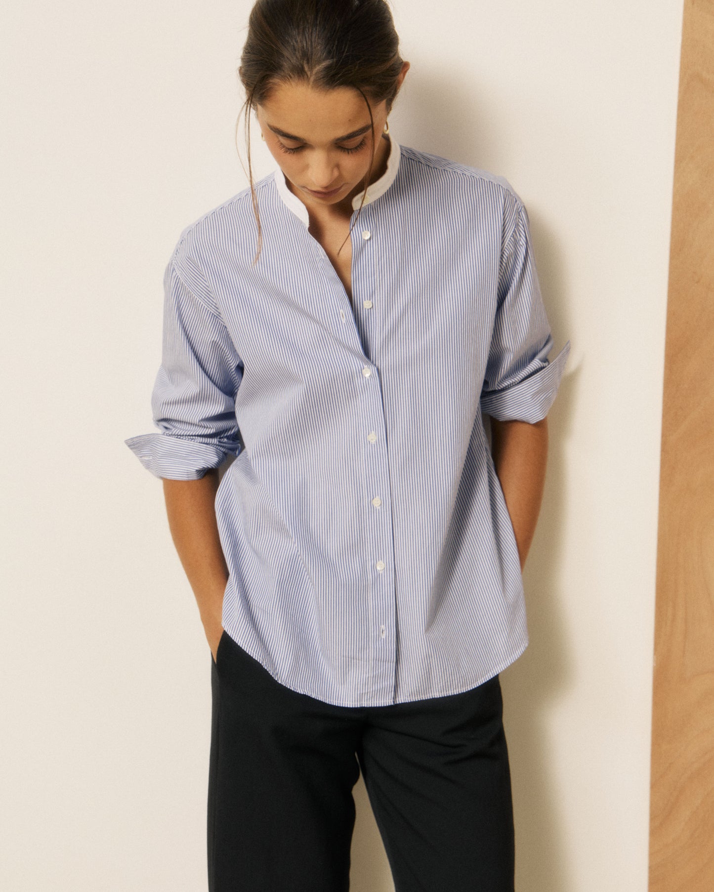 Chemise Femme en Coton à Rayures Bleu Challenge