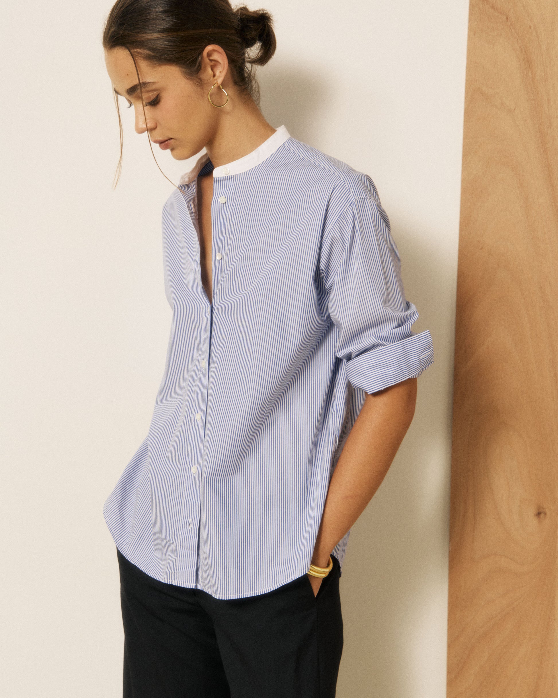 Chemise Femme en Coton à Rayures Bleu Challenge