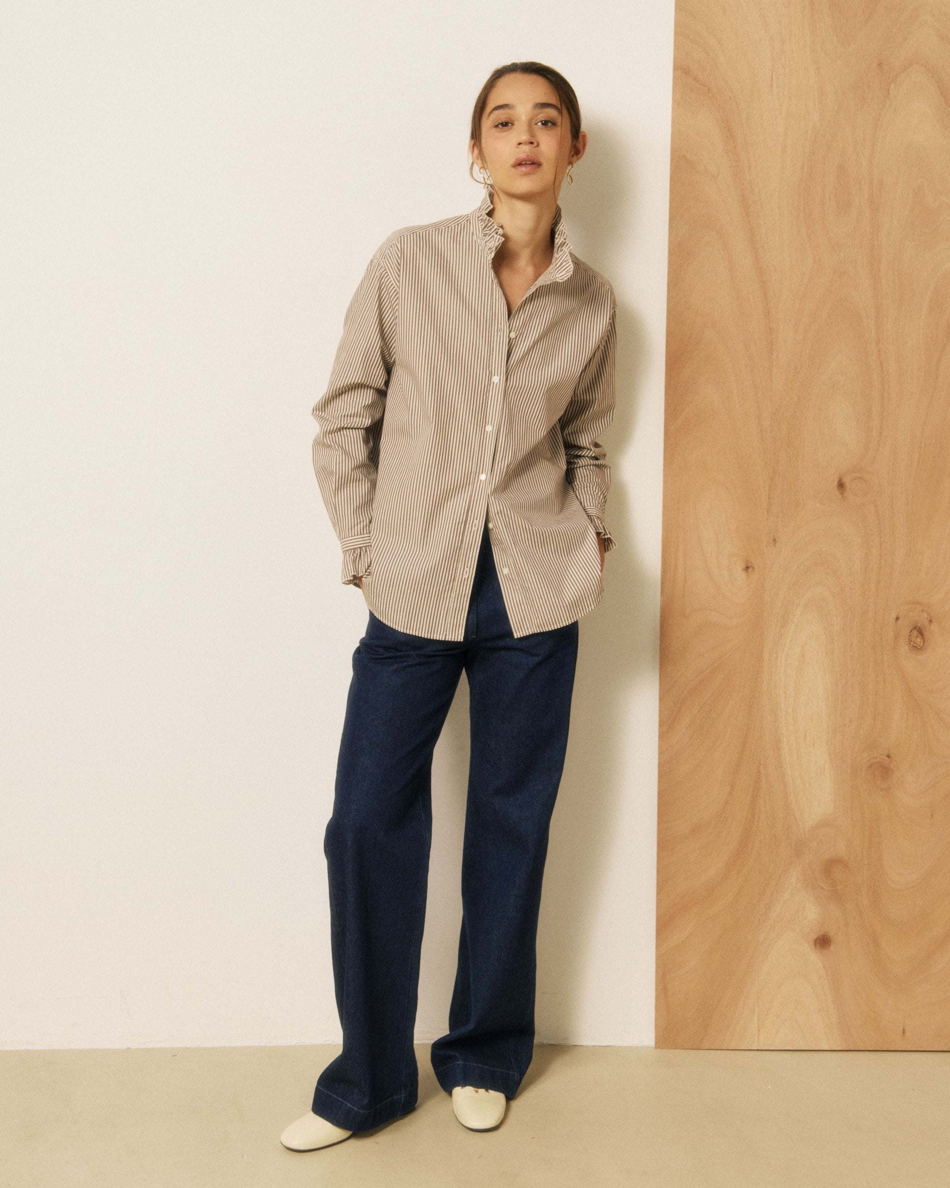 Chemise Femme en Coton à Rayures Marron Chana