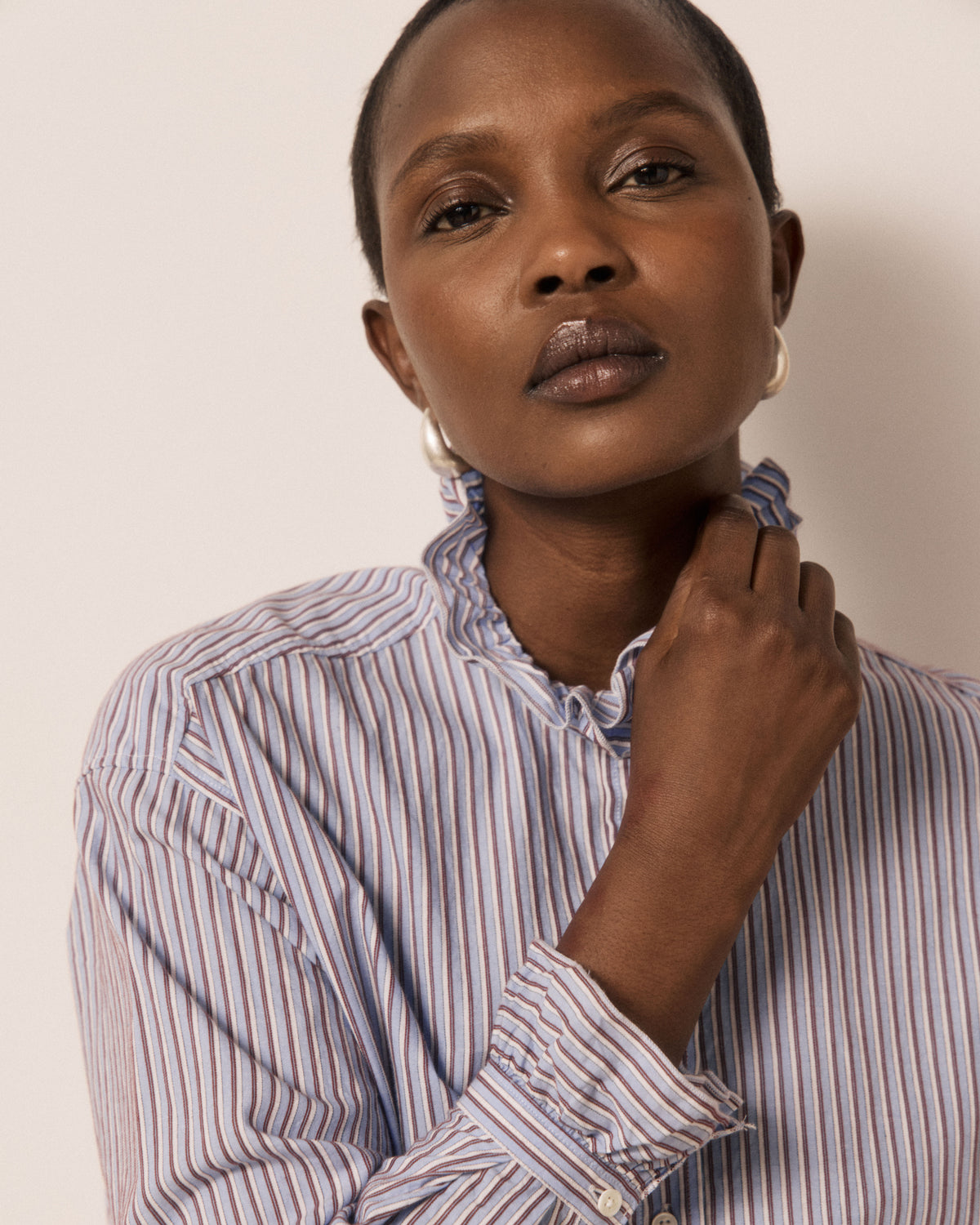 Chemise Femme en Popeline à Rayures Bleu & Bordeaux Chana