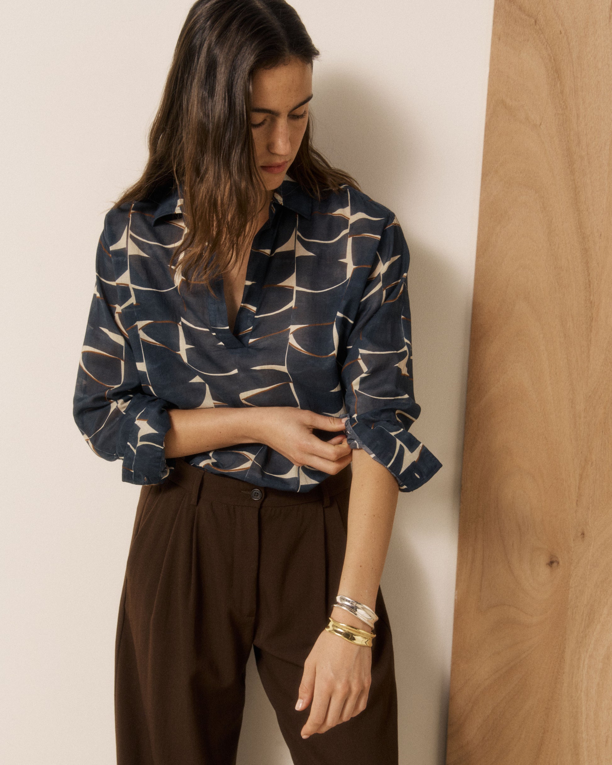 Blouse Femme en Coton imprimé Feuilles Bleu Nuit Chorus
