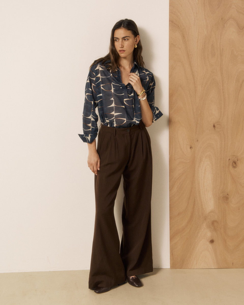 Blouse Femme en Coton imprimé Feuilles Bleu Nuit Chorus - Image 3