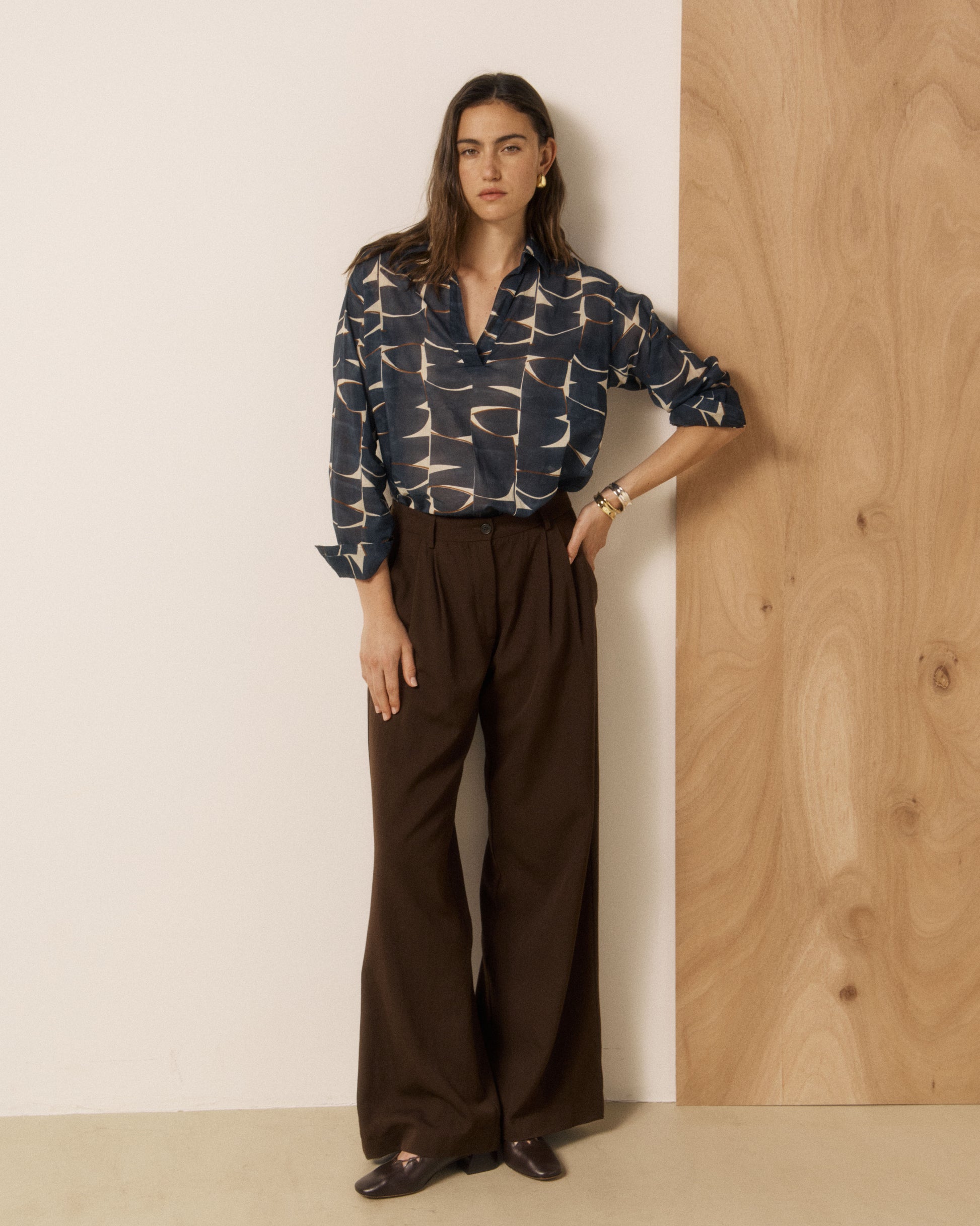 Blouse Femme en Coton imprimé Feuilles Bleu Nuit Chorus