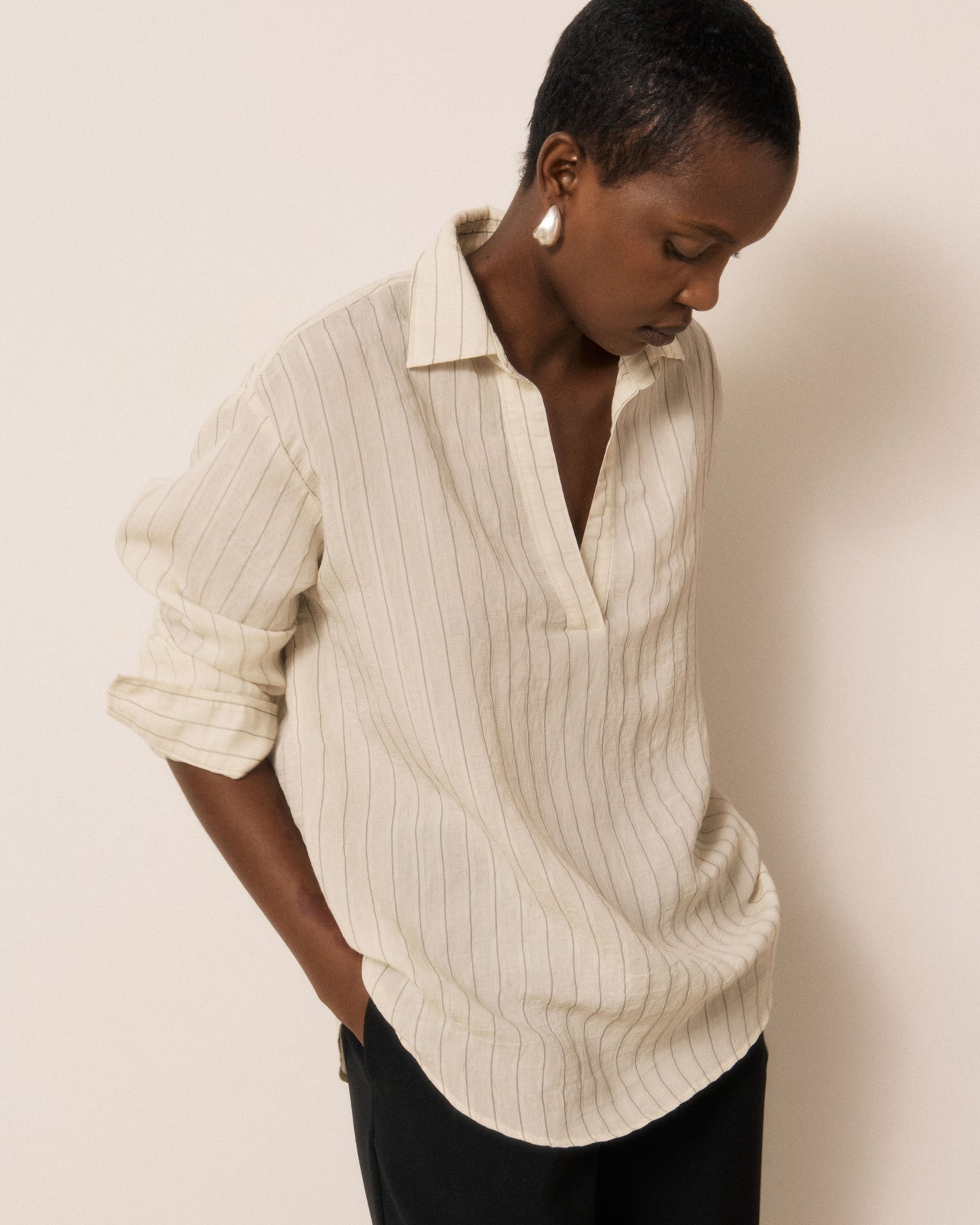 Blouse Femme en Viscose à Rayures Blanc & Noir Chorus