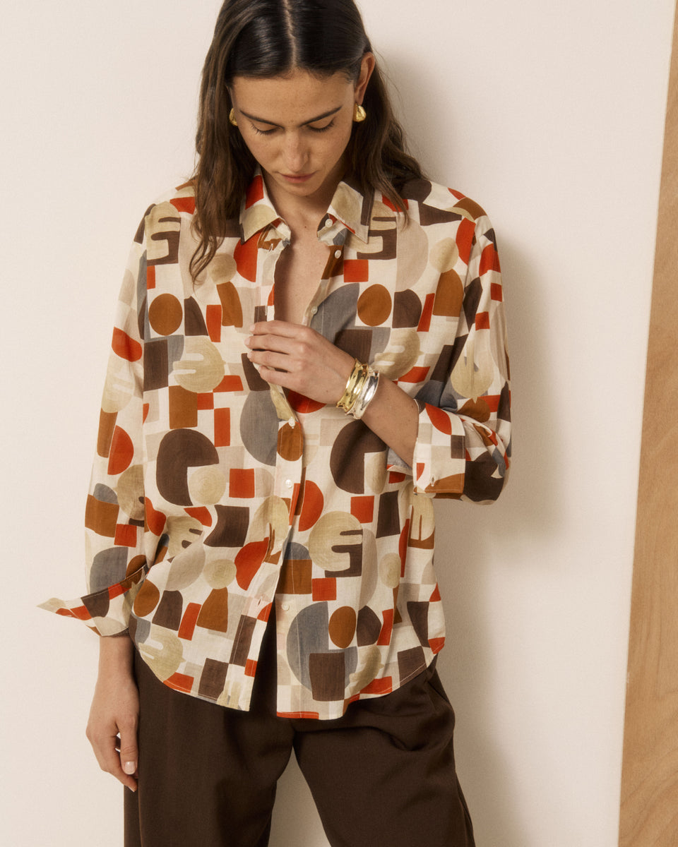 Chemise Femme en Coton imprimé Géométrique Rouge & Marron Cinema - Image 2