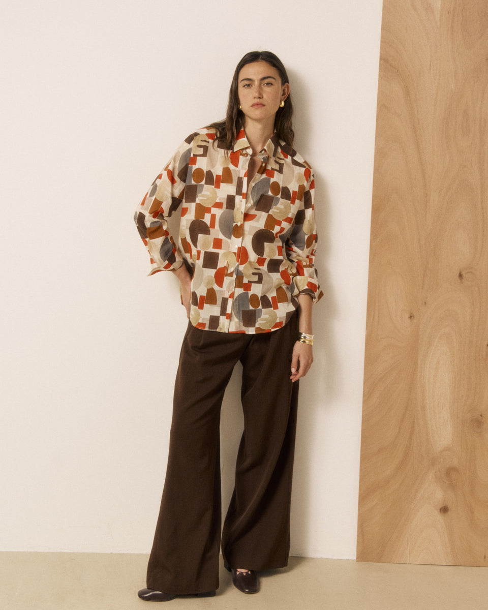 Chemise Femme en Coton imprimé Géométrique Rouge & Marron Cinema - Image 3
