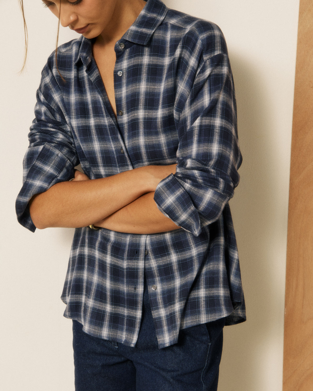 Chemise Femme en Viscose à Carreaux Bleu Cinema