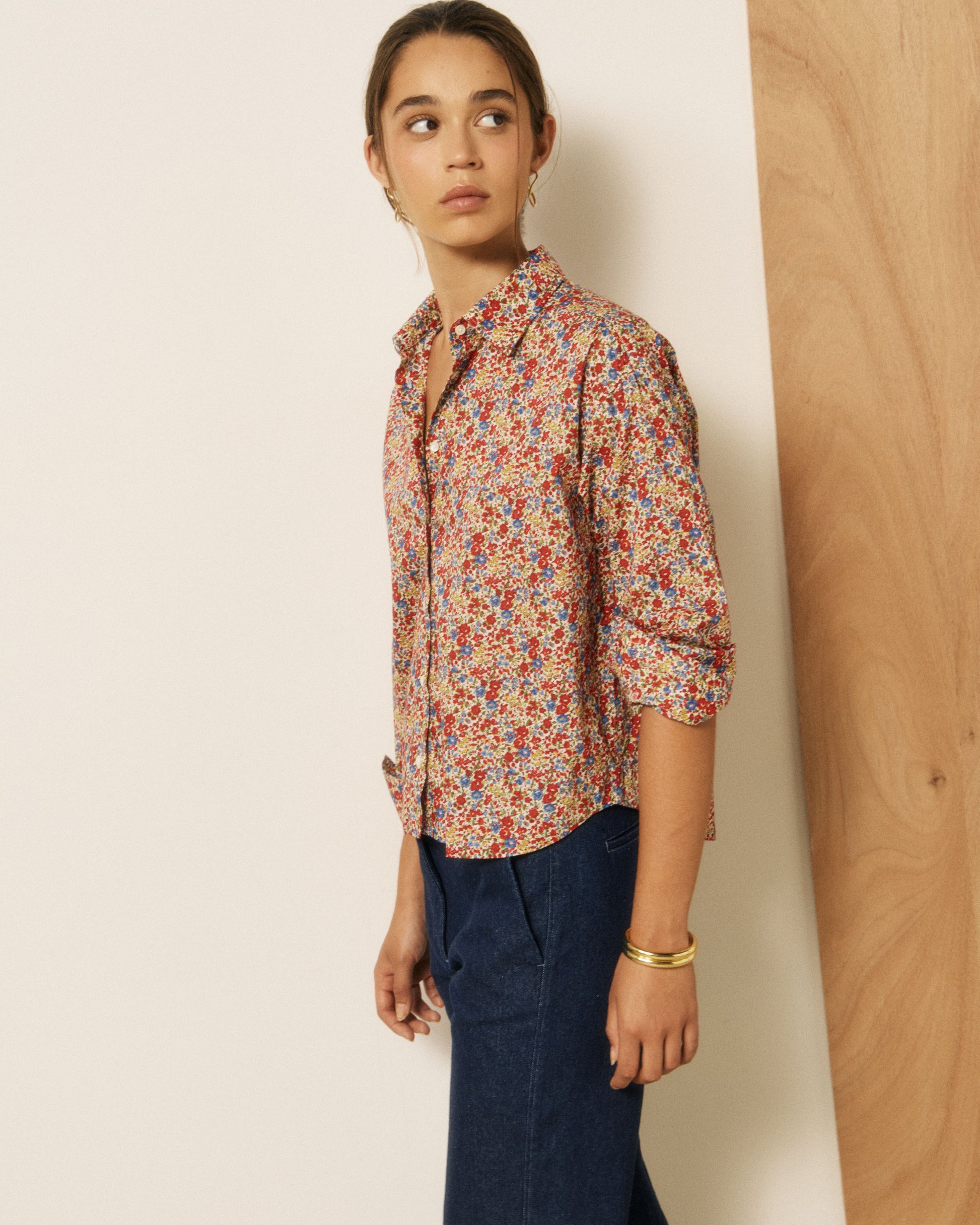 Chemise Femme en Coton Liberty Bleu & Rouge Clove