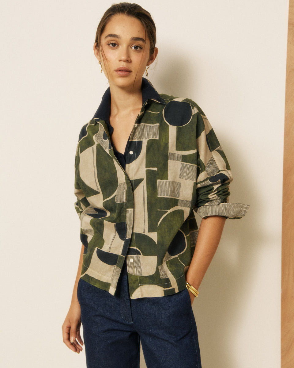 Chemise Femme en Coton imprimé Géométrique Khaki Cosma - Image 3