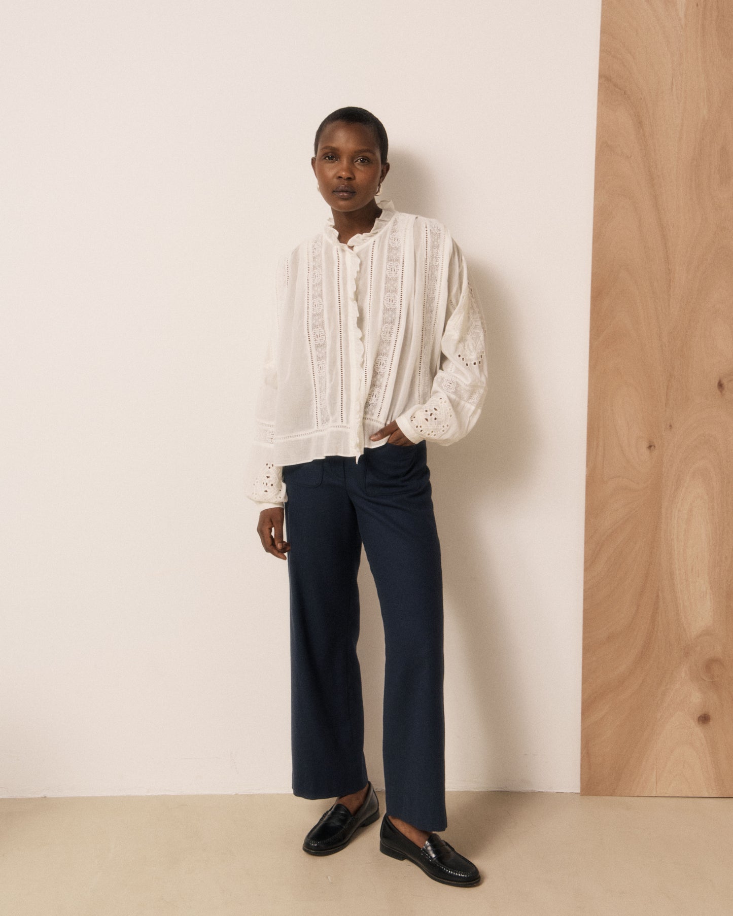 Chemise Femme en Voile de Coton & Broderies Ecru Calie