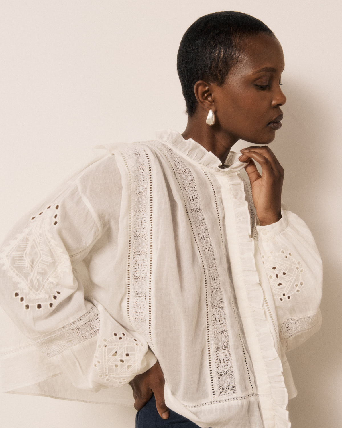 Chemise Femme en Voile de Coton & Broderies Ecru Calie