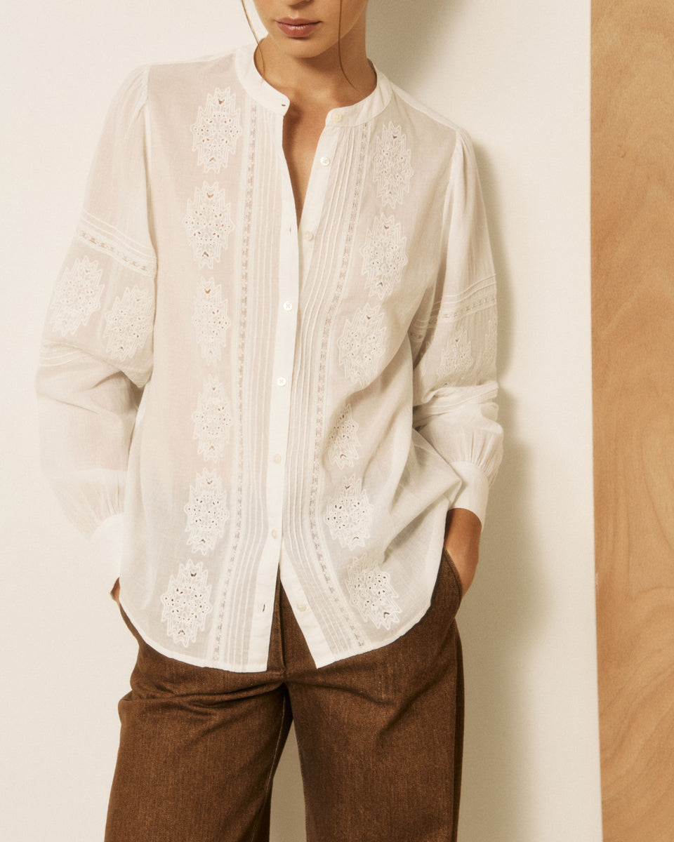 Chemise Femme en Voile de Coton & Broderies Ecru Charly - Image principale