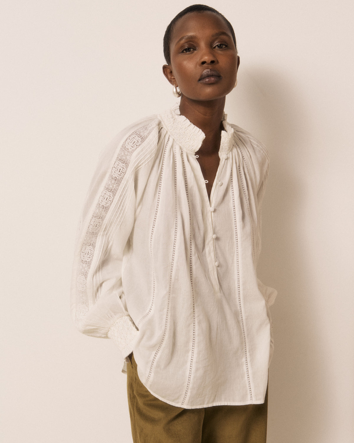 Blouse Femme en Voile de Coton & Broderies Ecru Coline