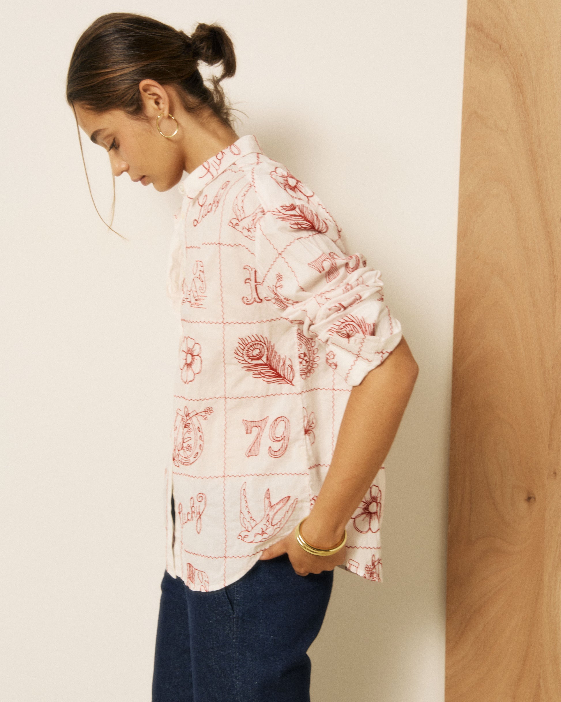 Chemise Garçon en Voile de Coton & Broderies imprimé Ecru Colorado