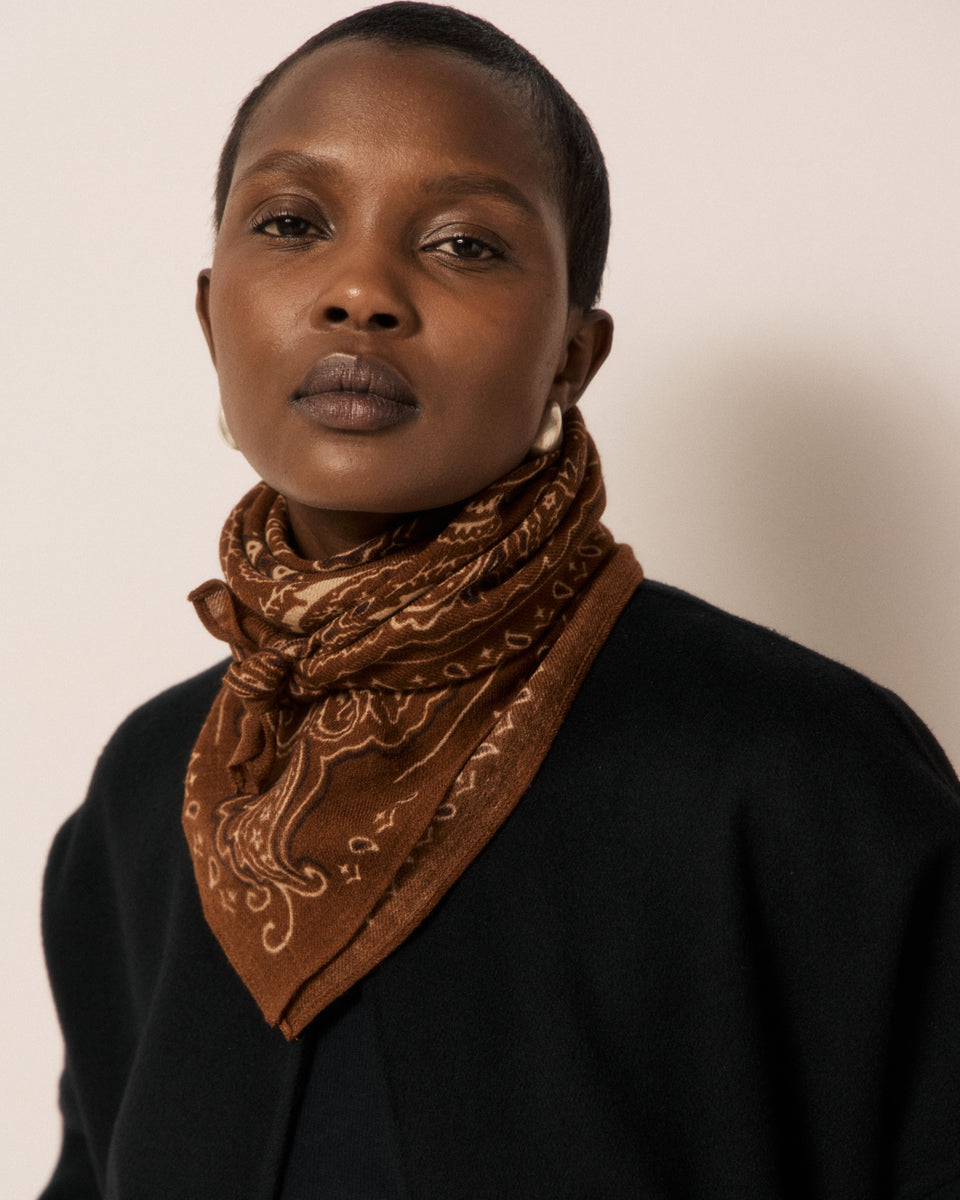 Echarpe Femme en Laine imprimé Marron Bandana - Image principale