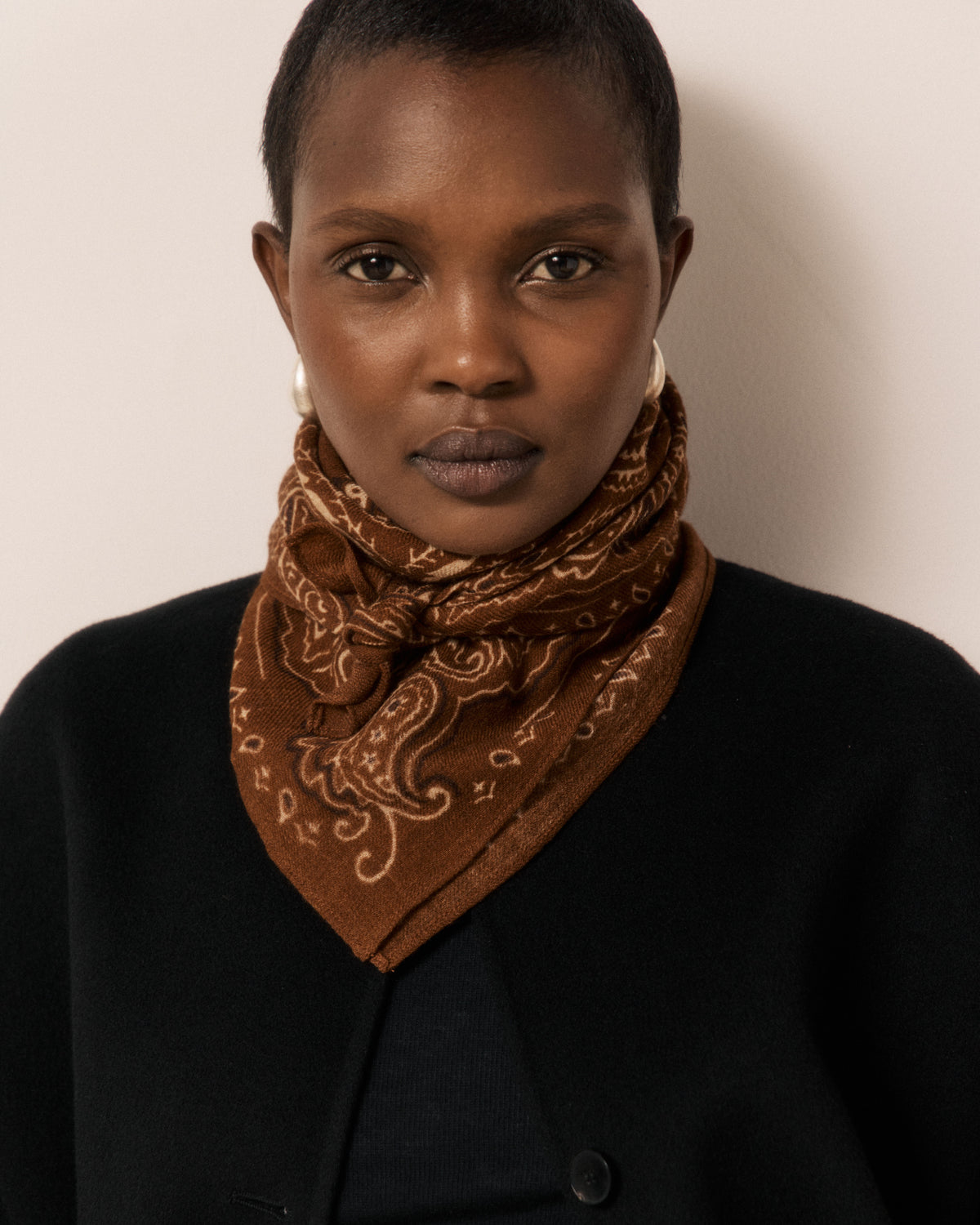 Echarpe Femme en Laine imprimé Marron Bandana